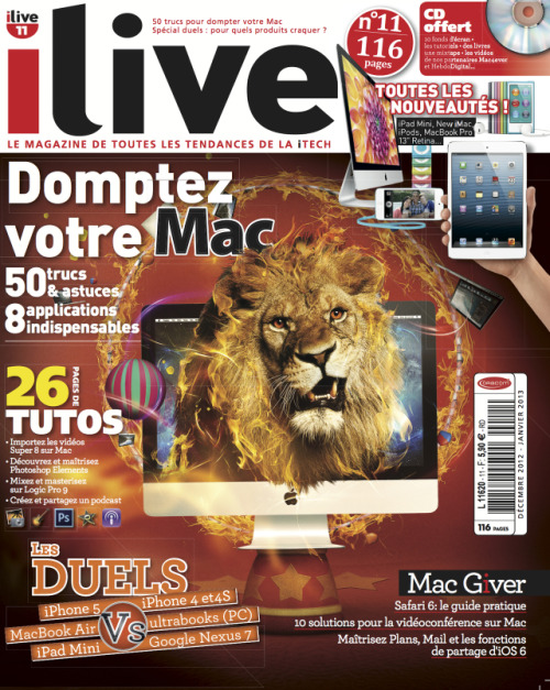 Visuel éditorial — une de magazine high-tech en rouge et orange